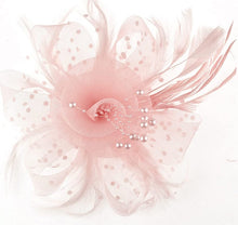Load image into Gallery viewer, Mesh Flower Ribbon Fascinator with Feather Headband Clip(Hot Pink)