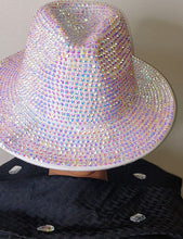 Load image into Gallery viewer, White Iridescent Fully Covered Rhinestoned Brimmed Hat
