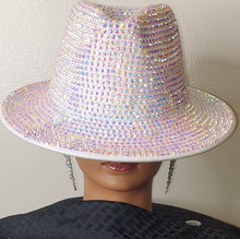 Load image into Gallery viewer, White Iridescent Fully Covered Rhinestoned Brimmed Hat
