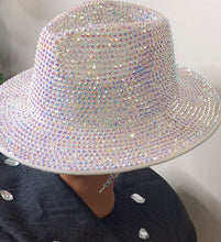 Load image into Gallery viewer, White Iridescent Fully Covered Rhinestoned Brimmed Hat
