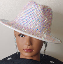 Load image into Gallery viewer, White Iridescent Fully Covered Rhinestoned Brimmed Hat
