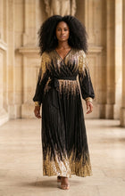Load image into Gallery viewer, Gia's Black and Gold Pleated Dress
