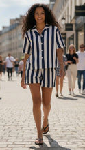 Load image into Gallery viewer, Kandice's Striped Short Set (Navy)
