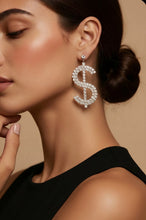 Load image into Gallery viewer, Dollar Sign Rhinestone Earrings
