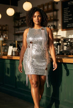 Load image into Gallery viewer, Silver Grommet Sequined Dress
