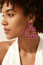 Load image into Gallery viewer, Colored Gemstone Square Earrings (Fuchsia)

