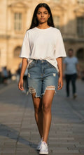 Load image into Gallery viewer, Denim-Chain Destructive Shorts
