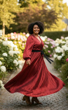 Load image into Gallery viewer, Gia's Red Shimmer Pleated Dress
