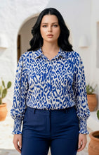 Load image into Gallery viewer, Emory's Mock-Leopard Print Blouse (Navy)
