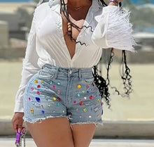Load image into Gallery viewer, Denim Jeweled "Duke" Shorts
