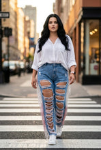 Load image into Gallery viewer, Hazel's Plus Size Destroyed Denim Fringe Jeans
