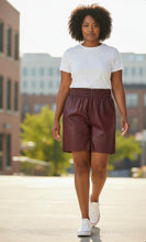 Load image into Gallery viewer, Lynx Faux Leather High-Waist Shorts (Burgundy)
