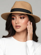 Load image into Gallery viewer, Tan Straw Pattern Fedora Hat
