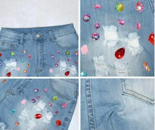 Load image into Gallery viewer, Denim Jeweled "Duke" Shorts
