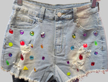 Load image into Gallery viewer, Denim Jeweled "Duke" Shorts
