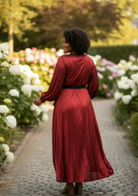 Load image into Gallery viewer, Gia's Red Shimmer Pleated Dress
