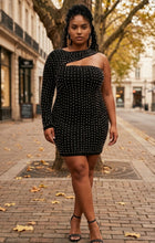 Load image into Gallery viewer, Paris Pearl Embellished One-Shoulder Plus Dress
