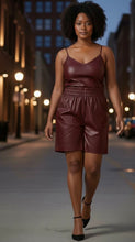 Load image into Gallery viewer, Lynx Faux Leather High-Waist Shorts (Burgundy)
