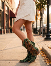 Load image into Gallery viewer, Turquoise Leopard Print Fringe Boots
