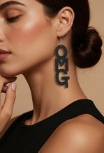Load image into Gallery viewer, Black "OMG" Drop Earrings
