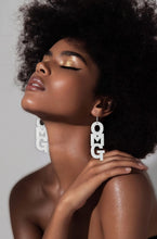 Load image into Gallery viewer, White "OMG" Drop Earrings
