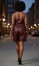 Load image into Gallery viewer, Lynx Faux Leather High-Waist Shorts (Burgundy)
