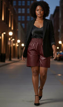 Load image into Gallery viewer, Lynx Faux Leather High-Waist Shorts (Burgundy)
