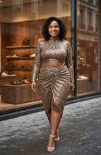 Load image into Gallery viewer, Lena's Sequined Leopard 2pc Skirt Dress
