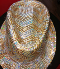 Load image into Gallery viewer, Gold Sequined Chevron Pattern Fedora Hat
