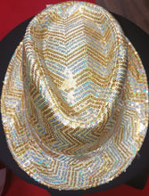 Load image into Gallery viewer, Gold Sequined Chevron Pattern Fedora Hat
