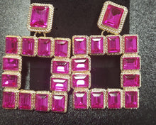 Load image into Gallery viewer, Colored Gemstone Square Earrings (Fuchsia)
