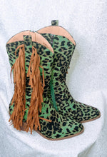 Load image into Gallery viewer, Turquoise Leopard Print Fringe Boots
