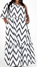 Load image into Gallery viewer, Chevron Print Plus Size One-Shoulder Dress
