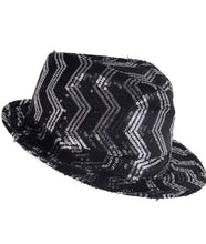 Load image into Gallery viewer, Black Sequined Chevron Pattern Fedora Hat
