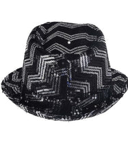 Load image into Gallery viewer, Black Sequined Chevron Pattern Fedora Hat
