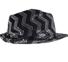 Load image into Gallery viewer, Black Sequined Chevron Pattern Fedora Hat
