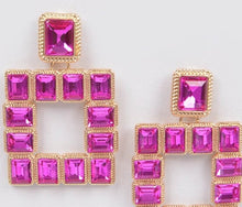 Load image into Gallery viewer, Colored Gemstone Square Earrings (Fuchsia)
