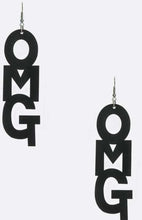 Load image into Gallery viewer, Black "OMG" Drop Earrings
