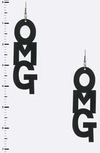 Load image into Gallery viewer, Black "OMG" Drop Earrings
