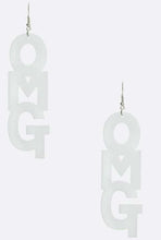 Load image into Gallery viewer, White "OMG" Drop Earrings
