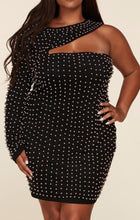 Load image into Gallery viewer, Paris Pearl Embellished One-Shoulder Plus Dress
