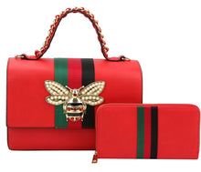 Load image into Gallery viewer, Queen Bee Striped Purse (Ruby Red)
