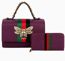Load image into Gallery viewer, Queen Bee Striped Purse (Plum Purple)
