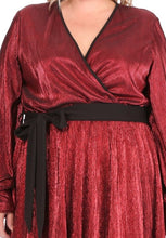 Load image into Gallery viewer, Gia's Red Shimmer Pleated Dress
