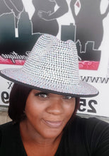 Load image into Gallery viewer, White Iridescent Fully Covered Rhinestoned Brimmed Hat
