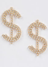 Load image into Gallery viewer, Dollar Sign Rhinestone Earrings
