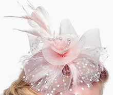Load image into Gallery viewer, Mesh Flower Ribbon Fascinator with Feather Headband Clip(Hot Pink)
