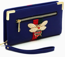Load image into Gallery viewer, Queen Bee Striped Wristband/Clutch Wallet (Blue)
