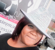 Load image into Gallery viewer, White Iridescent Fully Covered Rhinestoned Brimmed Hat
